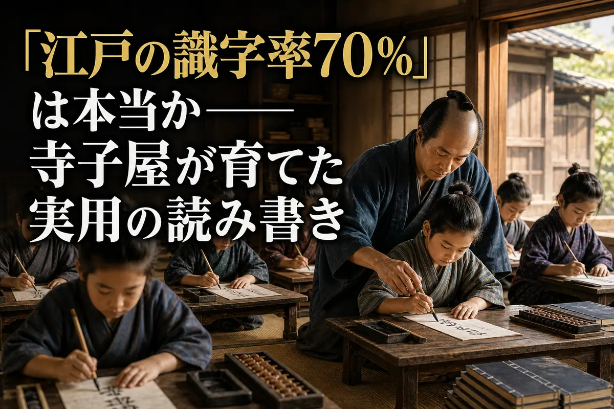 江戸時代の寺子屋で子どもたちが手習いをする様子。