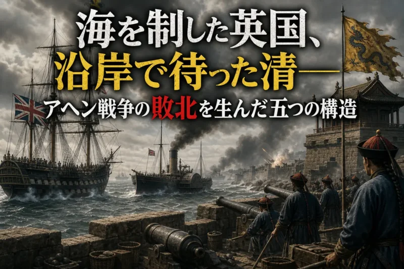 英国艦隊と清の沿岸砲台が対峙する第一次アヘン戦争の情景。